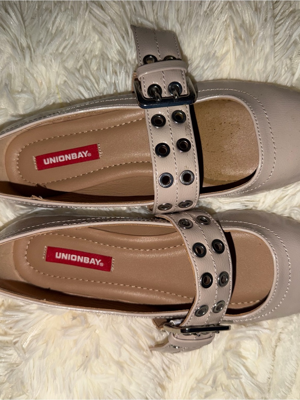 UNIONBAY Taupe Mary Jane Flats with Buckle and Eyelet Strap Size 8